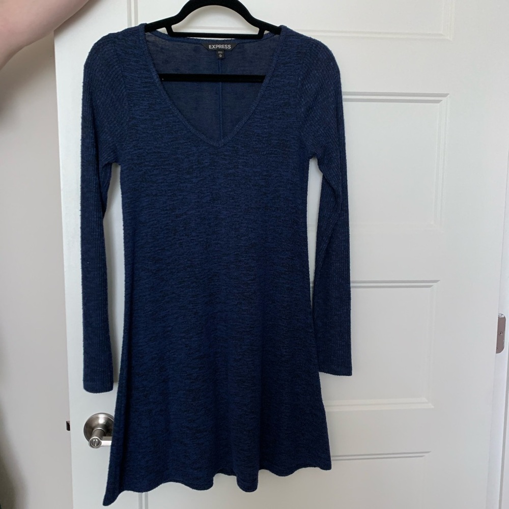 Blue Knit Long Sleeve Mini Dress